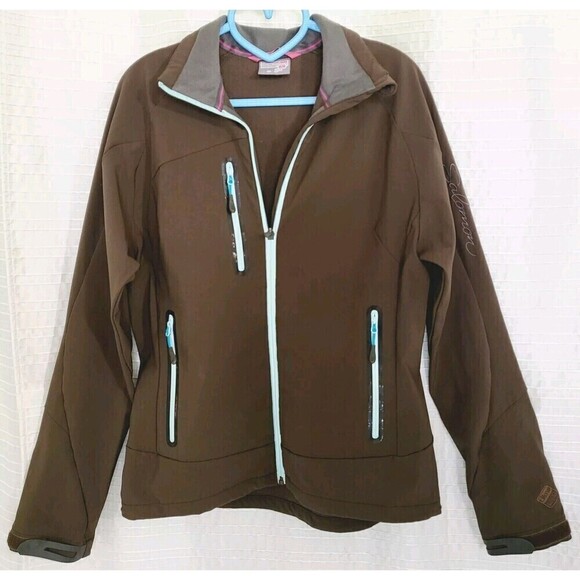 Salomon Soft Shell Jacket Wind/Water Resistant Brown w/ Aqua Trim Women's M - Picture 2 of 15